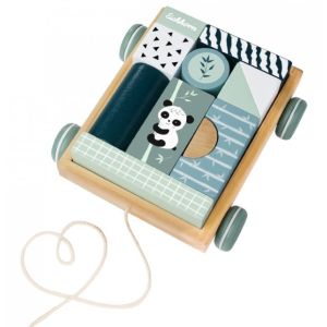 Дървена количка със строителни блокчета