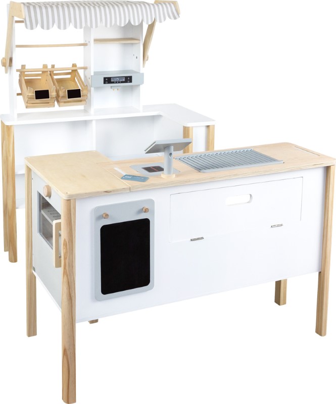 11436-dyrven-magzin-s-kuhnya-2-v-1-small-foot-1 Small Foot Многофункционален кът за игра, Магазин и кухня, 2 в 1