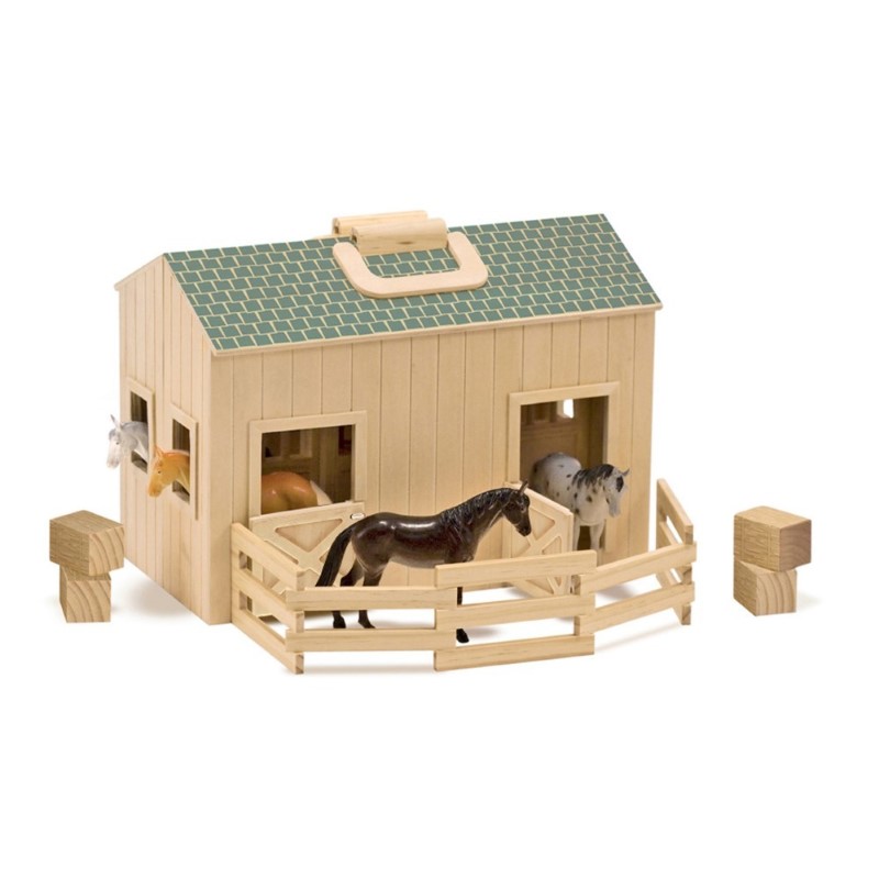 13704-4-melissa-and-doug-dyrvena-koniushnya-s-kone Melissa & Doug Дървена конюшня с 4 кончета - Image 1