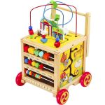 Дървена количка с интерактивен куб 2 в 1