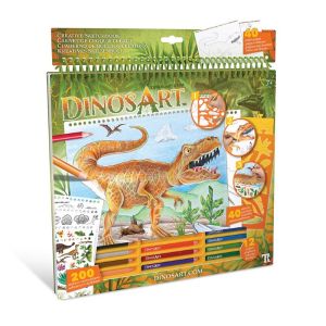 DinosArt Книжка за рисуване с шаблони и стикери, Динозаври