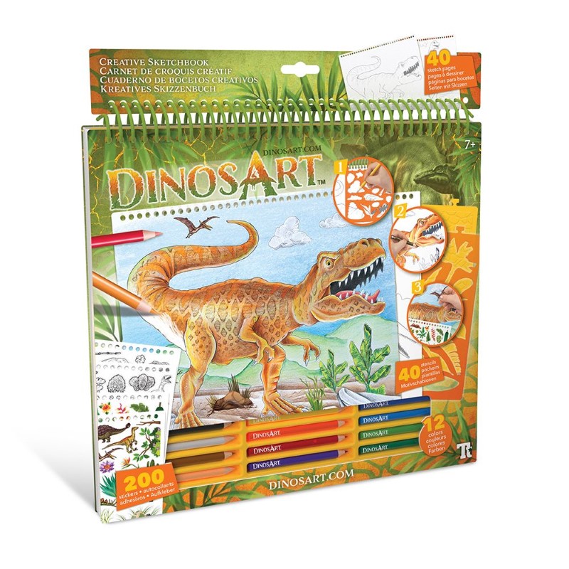 15206-knizhka-za-otzvetyavane-s-shabloni-i-stikeri-dinozavri-dinosart DinosArt Книжка за рисуване с шаблони и стикери, Динозаври