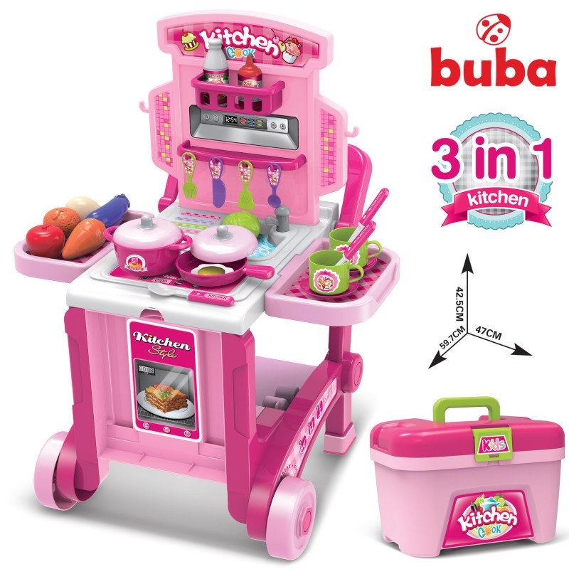 22683-buba-detska-plastmasova-kuhnya-za-igra Buba Детска кухня с аксесоари Kitchen little Chef, розова - Image 1