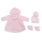 Asi Dolls Дрехи за кукла - Меко розово палто с шапка и пантофи