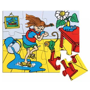 Дървен пъзел с Пипи Дългото чорапче, 12 части - Pippi