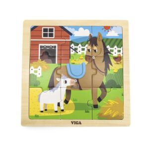 Дървен пъзел от 9 части, Коне - Viga Toys