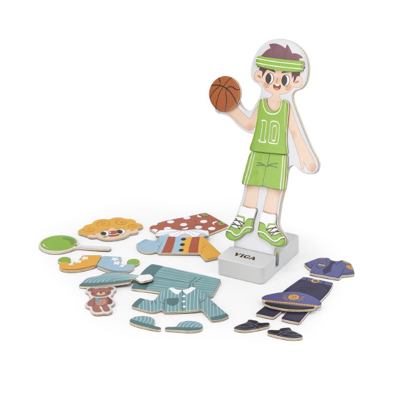 Магнитна кукла за обличане - Момченце, Viga Toys Дървен магнитна кукла Момче с аксесоари - Viga Toys