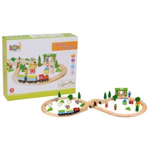 Дървено влакче с релси и аксесоари