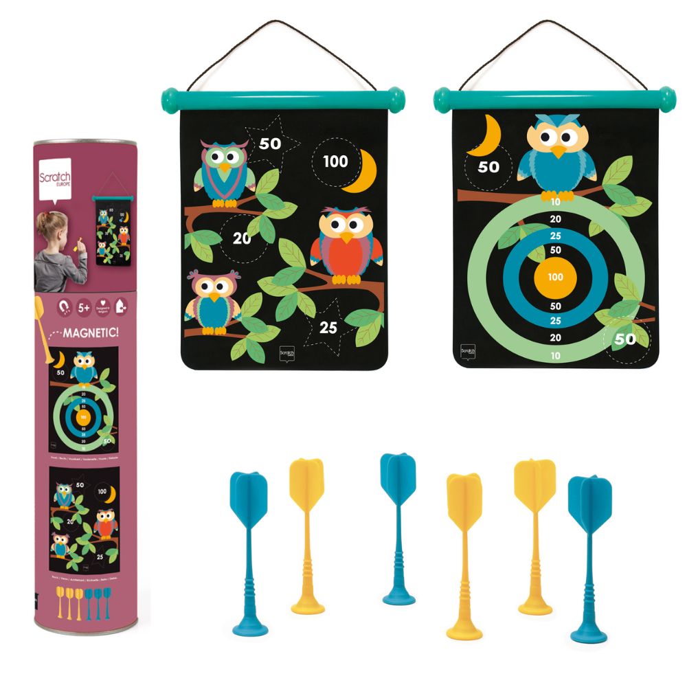 6182038-detski-darts-s-streli-i-buhalcheta-sctarch Scratch Магнитен датрс със стрели, Бухалчета