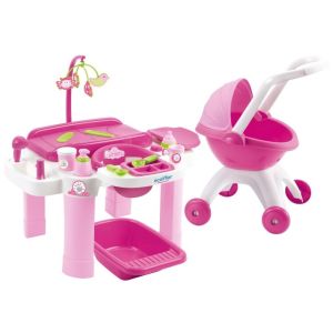 Ecoiffier Комплект с маса за повиване и количка за кукли