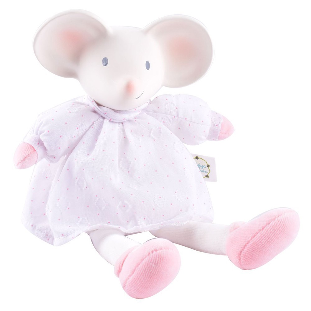 77102-3-meka-bebeshka-igrachka-mishle-s-byala-roklya-tikiri Tikiri Toys: Мека играчка за гушкане, Мишле с бяла рокля - Image 1