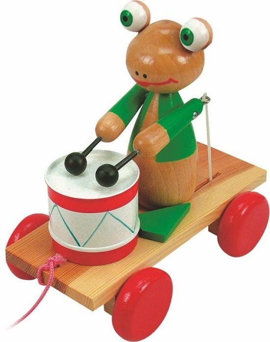 90196-1 Woody Дървена жабка с барабанче за дърпане - Image 1
