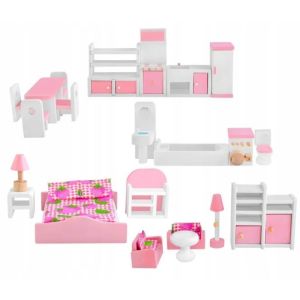 Комплект с дървени мебели за къща за кукли