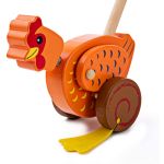 BIGJIGS Дървена играчка за бутане, Кокошка