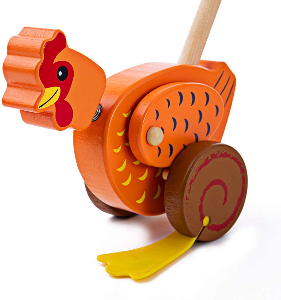 BB131-dyrvena-igrachka-za-butane-kokoshka-bigjigs BIGJIGS Дървена играчка за бутане, Кокошка