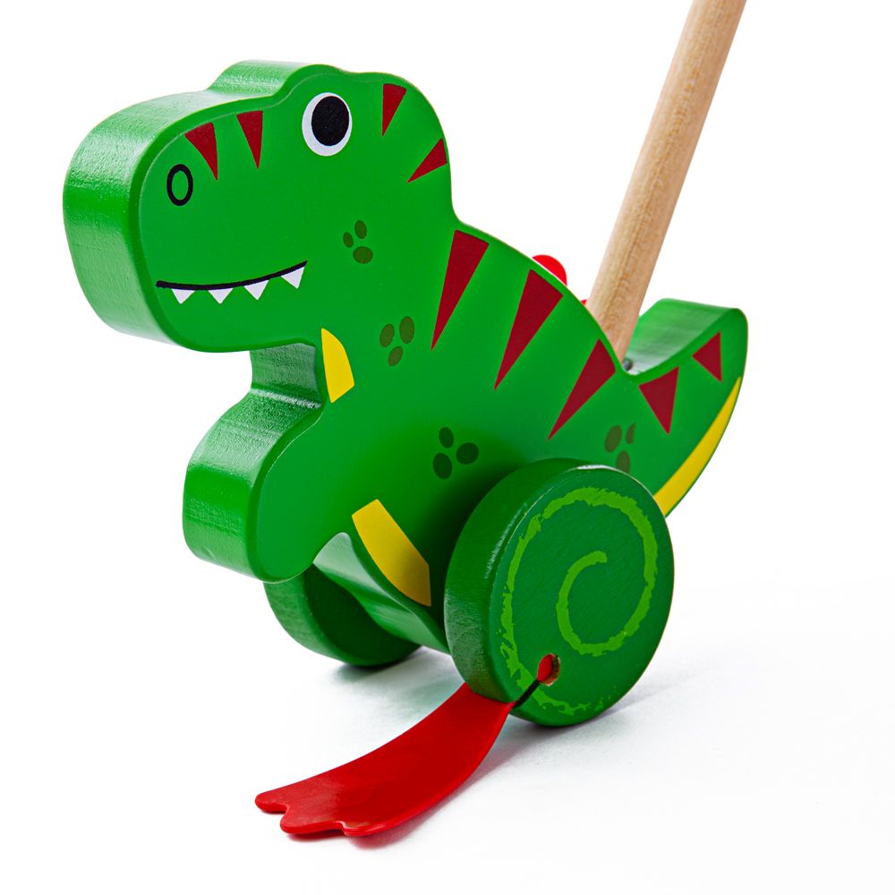 BB139-bigjigs-dydvena-igrachka-dinozavar BIGJIGS Дървена играчка за бутане, T-Rex