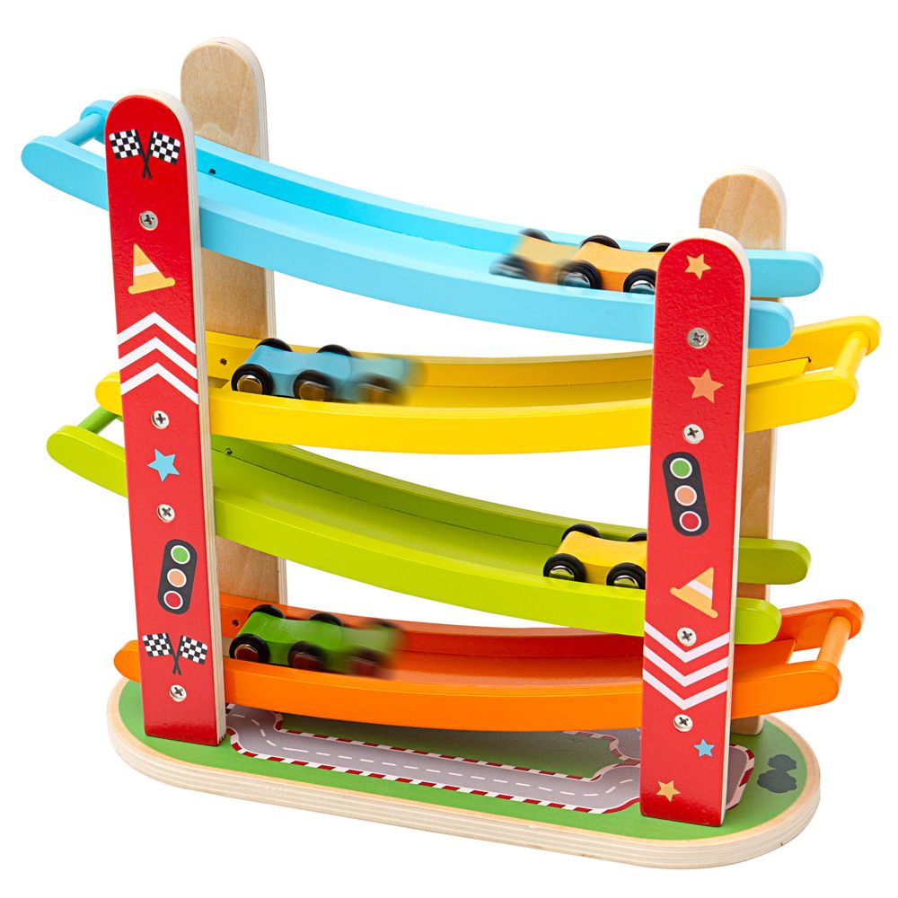 BJ173-bigjigs-dyrvena-tzvetna-pista-s-kolichki-car-racer BIGJIGS Дървено роли с колички