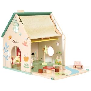 Classic World Цветна дървена къща за кукли с обзавеждане