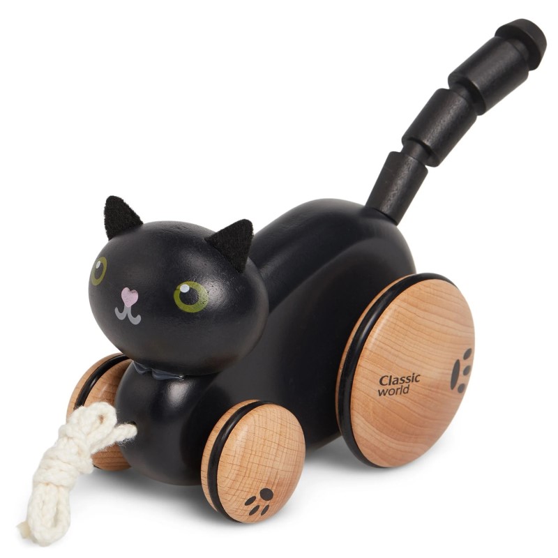 CW54228-dyrveno-kote-s-vyzhe-za-dyrpane-classic-world Classic World Дървен черно коте с въже за дърпане