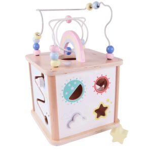 Classic World Дървен куб с активни занимания, розов