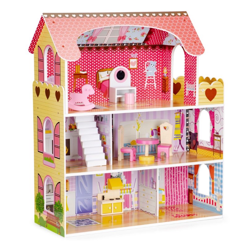 HM006395-1-eco-toys-kyshta-za-kukli-s-led-osvetlenie-i-mebeli Eco Toys Дървена къща за кукли с LED осветление