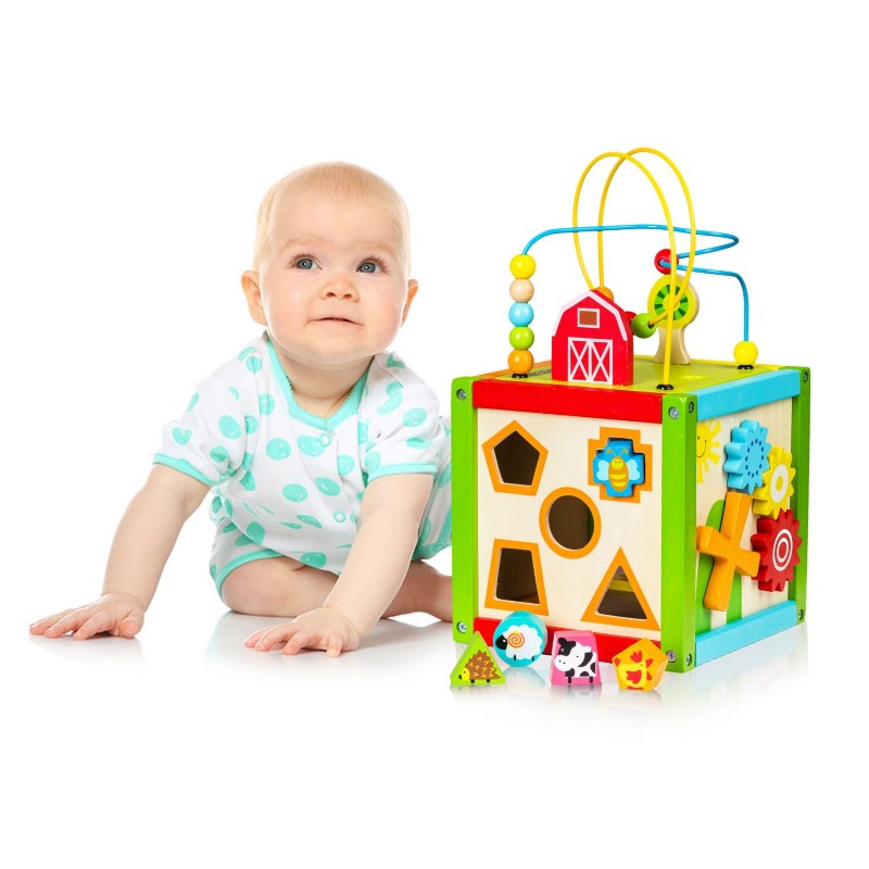 HM1004-3-dyrven-didakticheski-kub-s-sorter-i-labirint-ecotoys Eco Toys Дървен куб с активни занимания, Ферма 3