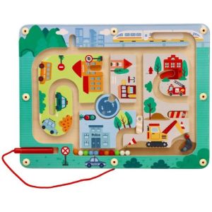 Дървен магнитен лабиринт Трафик Lelin Toys