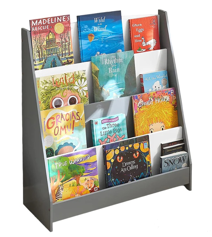 TF6125-dyrvena-ietazherka-biblioteka-za-detski-knizhki-sivo-byala-1 Дървена етажерка за детски книжки, Ginger Home