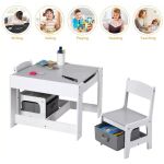 Детска маса с двустранен плот и 2 столчета, White/Grey, Ginger Home - Image 6