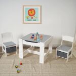 Детска маса с двустранен плот и 2 столчета, White/Grey, Ginger Home - Image 10