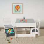 Детска маса с двустранен плот и 2 столчета, White/Grey, Ginger Home - Image 11