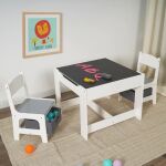 Детска маса с двустранен плот и 2 столчета, White/Grey, Ginger Home - Image 12