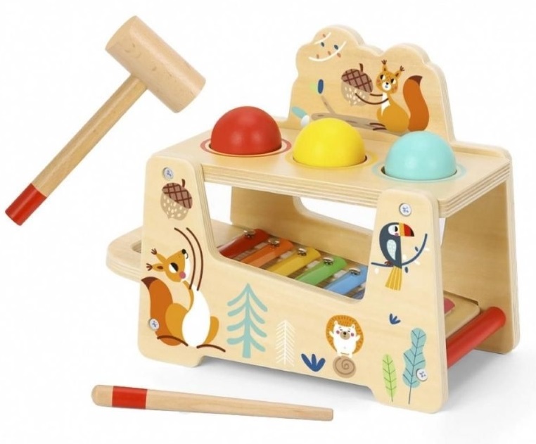 TF827-ksilofon-s-topcheta-i-chukche-tooky-toy Tooky Toy Дървен ксилофон с цветни топчета и чукче, 2 в 1