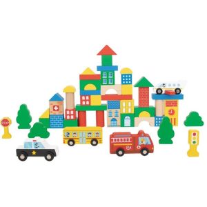 Tooky Toy Дървен конструктор с цветни блокчета, 50 части, TH451