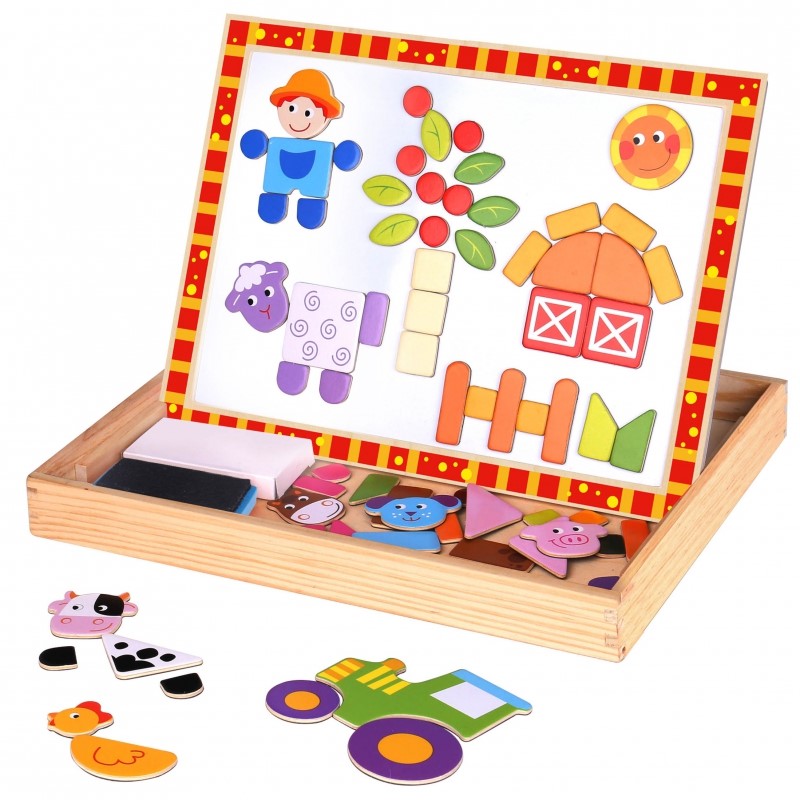 TKF014-3-tooky-toy-magnitna-dyska-s-tzvetni-figuri-ferma Двустранна магнитна дъска с цветни фигури, Ферма, Tooky Toy TKF014