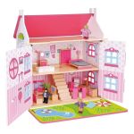 Tooky Toy Дървена къща за кукли, Приказен свят, обзаведена