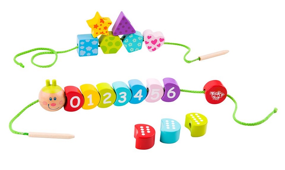 TY875-2-tooky-toy-dyrveni-manista-s-tzifri-za-nanizvane Tooky Toy Дървени мъниста за нанизване, Гъсеница
