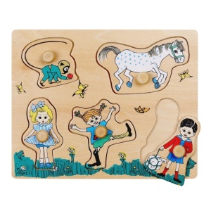 Дървен пъзел с дръжки Пипи и приятели, 5 части - Pippi