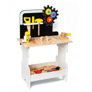 Детска дървена работилница с инструменти, бяла