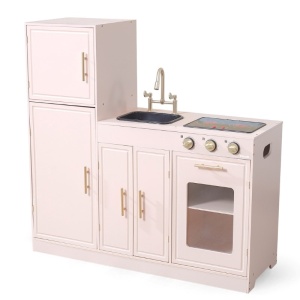 Детска дървена кухня с хладилник, розова