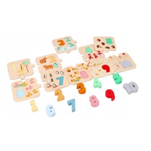 Дървен пъзел с числа и животни за сортиране Lenin Toys 1