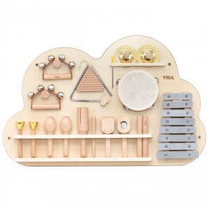 Viga Toys Дървена дъска за стена с 12 музикални инструмента
