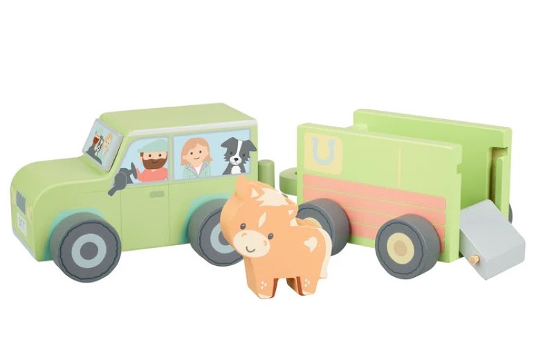 dyrven-pikap-s-remarke-i-konche-orange-tree-toys-ott07849 Дървен пикап с ремарке и конче - Orange Tree Toys
