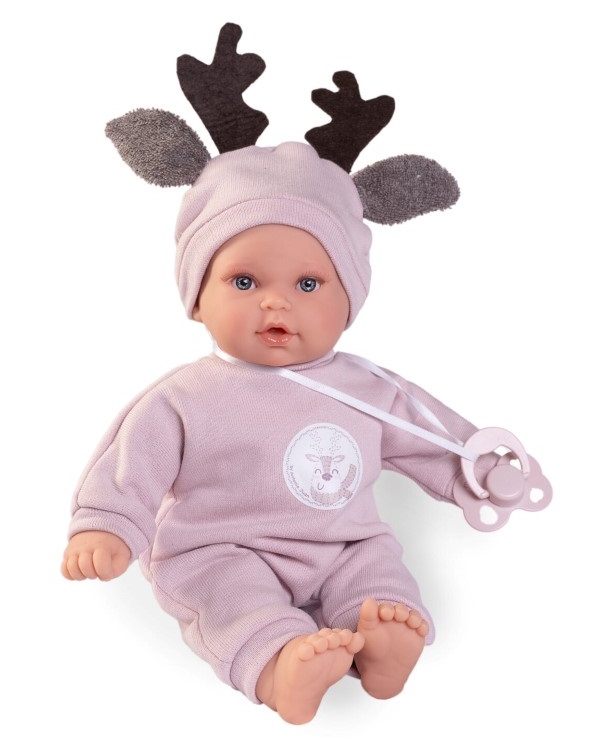kula-bebe-kika-s-gashterizonche-i-shapka-na-elenche-antonio-juan-11324 Плачеща кукла Antonio Juan - Бебе Кика с биберон и шапка еленче