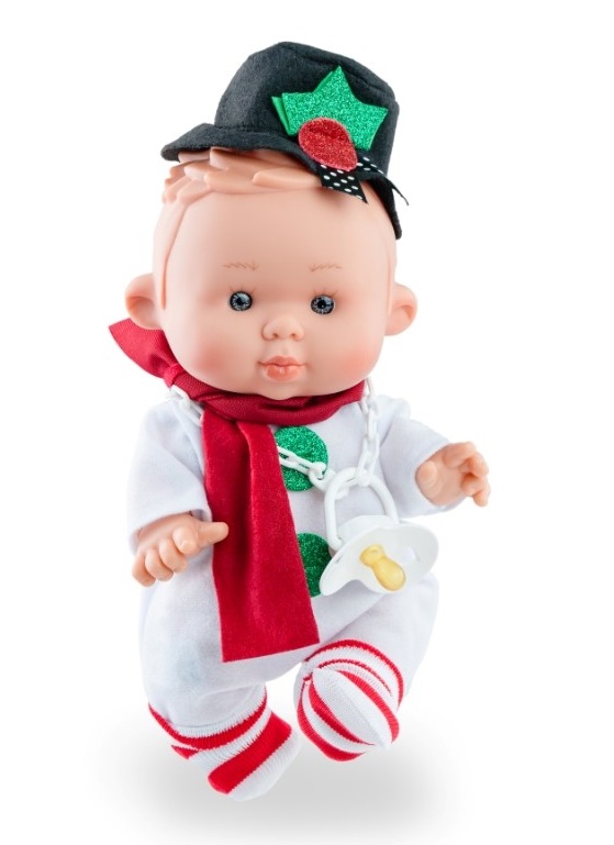 sladko-bebe-elf-26-sm-s-dreshki-na-snezhen-chovek-marina-and-pau-9441 Кукла коледен Елф с дрешки на снежен човек, Marina and Pau