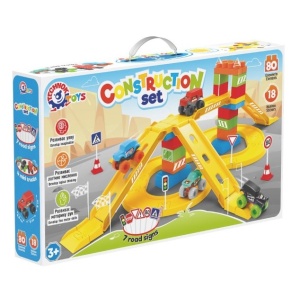 Конструктор с писта, 4 колички и пътни знаци