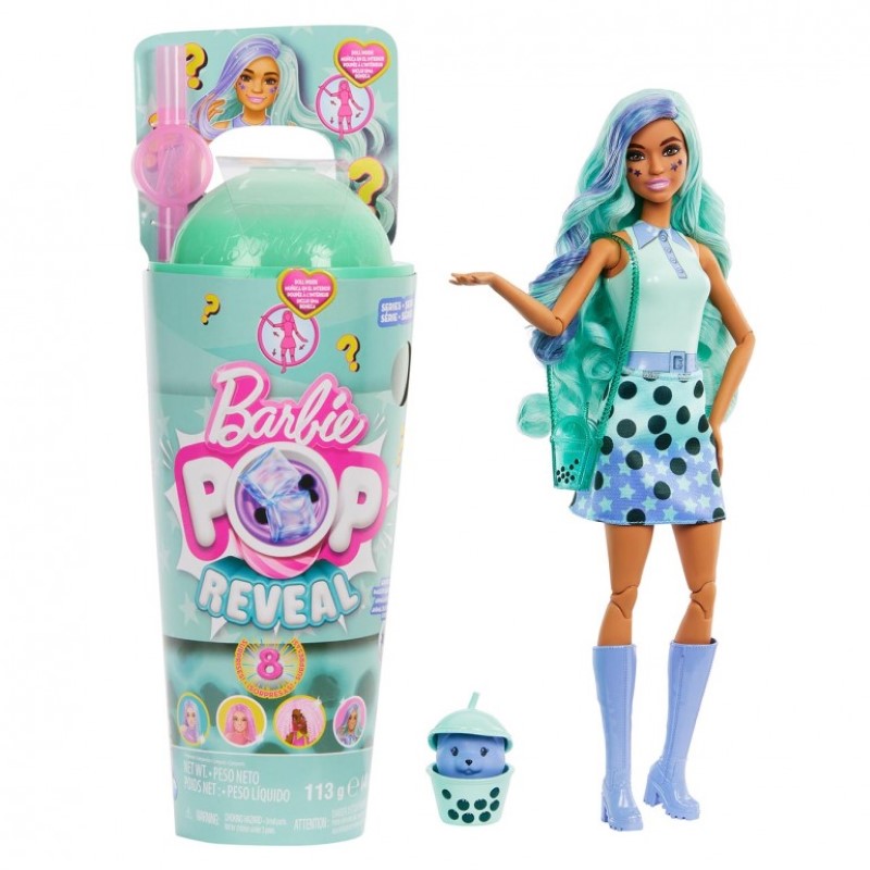 kukla-barbi-s-8-iznenadi-barbie-htj21-1 Кукла Barbie, Модна кукла с 8 изненади, Green Tea