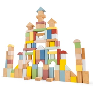 Дървен конструктор с цветни блокчета, 100 броя - New Classic Toys