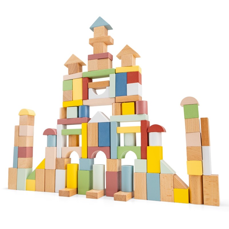 darven-konstruktor-s-tsvetni-blokcheta-100-broya-new-classic-toys-10814-1 Дървен конструктор с цветни блокчета, 100 броя - New Classic Toys