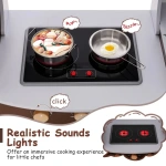 Детска дървена кухня със звуци и светлини, кафява, Costway 5